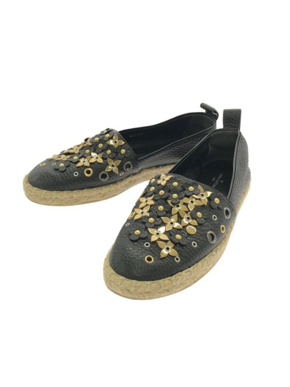 Louis Vuitton Ma1106 Espadrilles Monogram Flower Leather Slip-on Black 36 - Picture 1 of 7